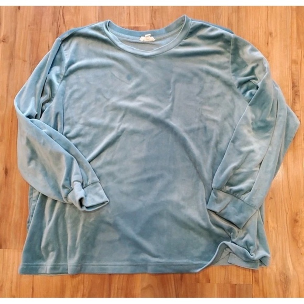 Women's Velour Jogging Suit Teal Lounge  Size 2X Plus By Como Blu‎ TOP ONLY!!!